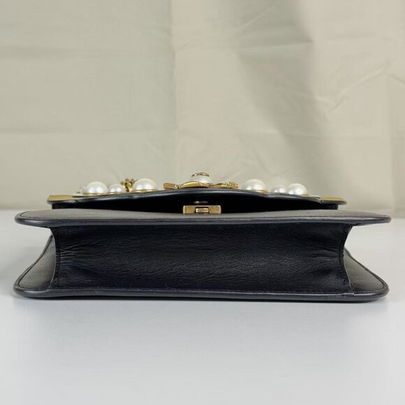 Gucci Black Leather Pearly Peony Chain Shoulder Bag - Picture 6 of 9